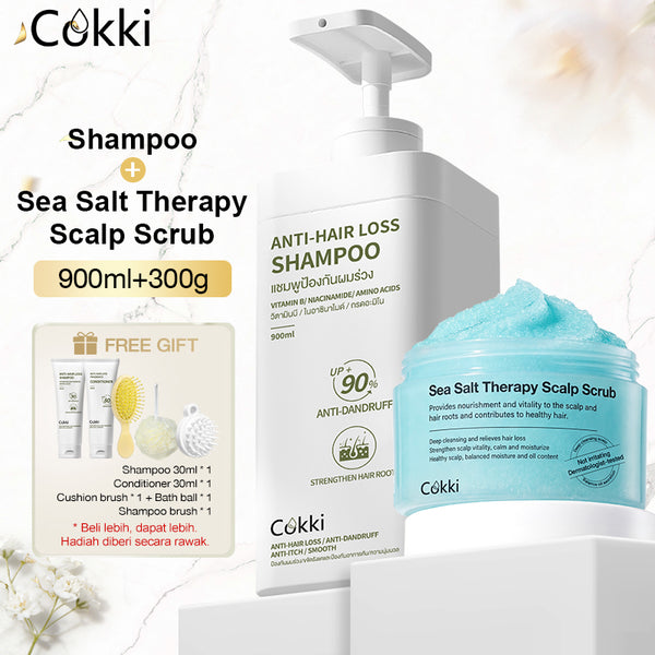 แชมพูแก้ผมร่วง & สครับเกลือทะเลสำหรับหนังศีรษะและเส้นผม