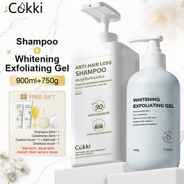 แชมพูแก้ผมร่วงและเจลขัดผิวขาวกระจ่างใส